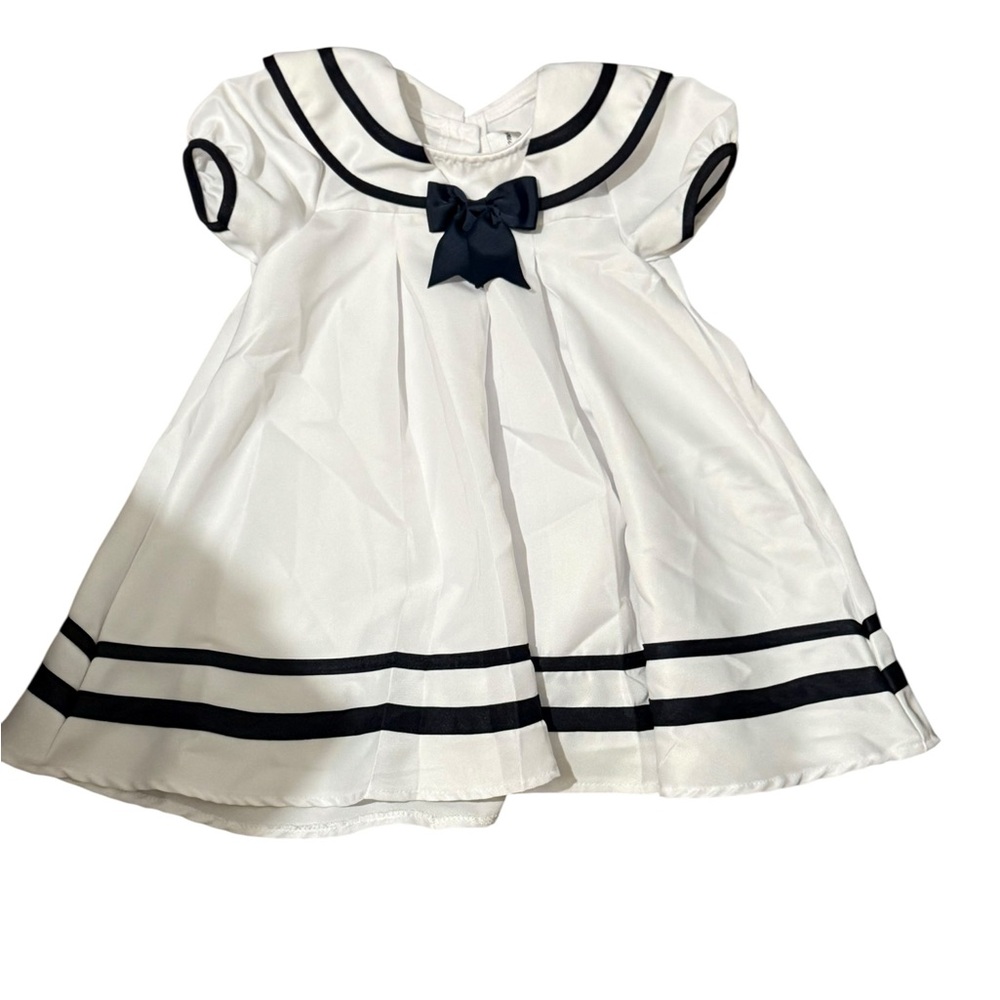 Rare Editions Girls Sailor Dress White with Navy with Bow. - Picture 8 of 11